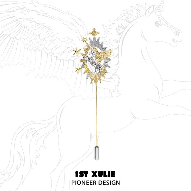 夢空を駆けるペガサスの星冠ピンブローチ E00636