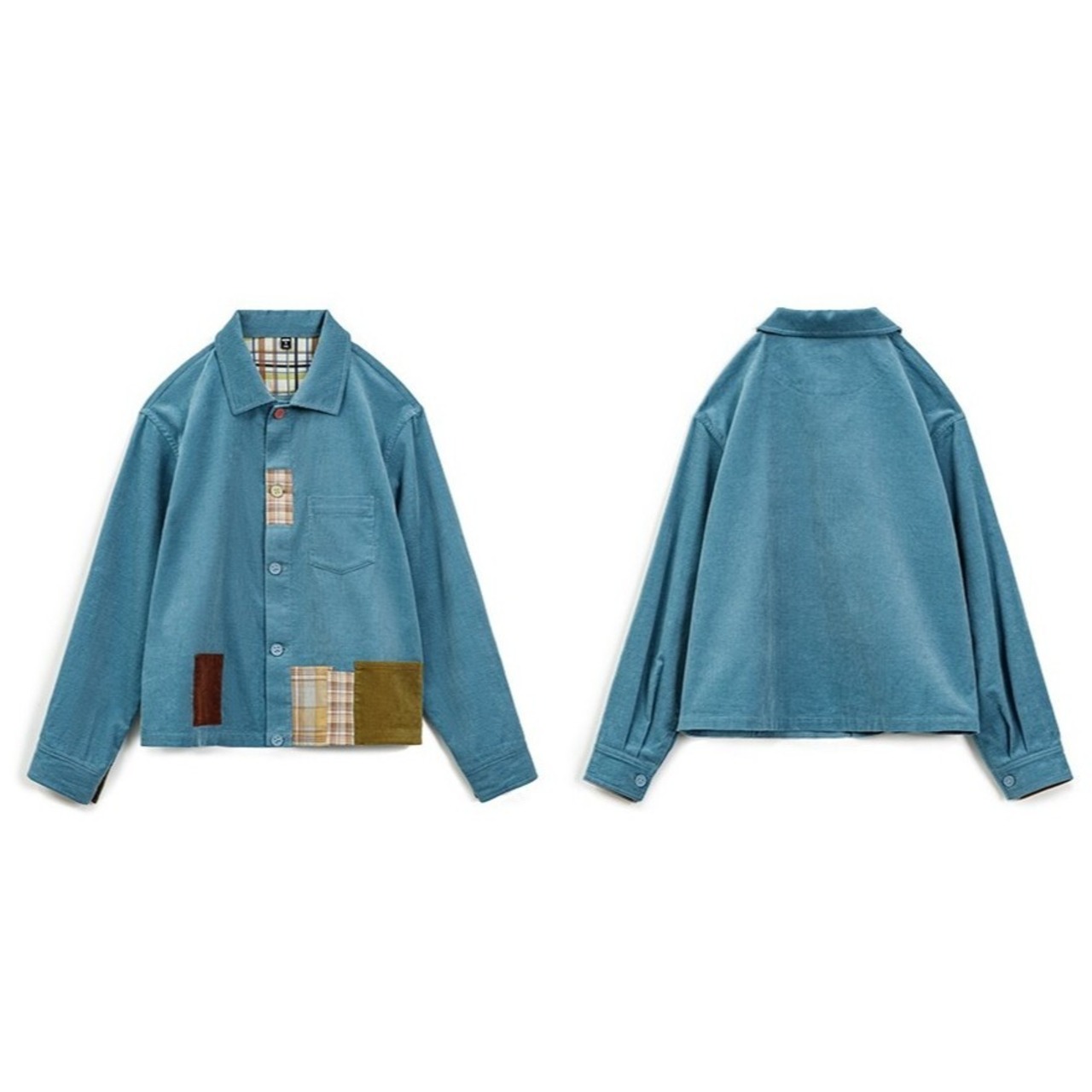 Patchwork Corduroy Lake Blue Shirt / パッチワーク コーデュロイ レイクブルー シャツ