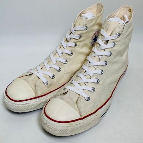 80's CONVERSE コンバース ALL STAR HI オールスターハイ 生成 白 オフホワイト 青枠 サイドステッチ 当て布 KOREA製 美品 US12 希少 ヴィンテージBA-1138 RM1507H