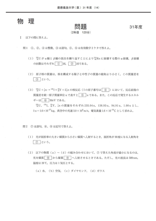 2024年度　私立医学部入試問題と解答　4.慶應義塾大学