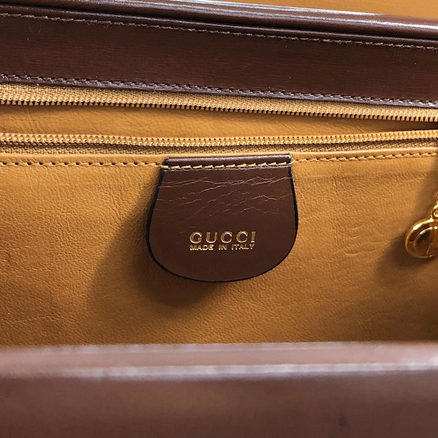 GUCCI グッチ ハンドバッグ ブラウン レディロック レザー バニティバッグ vintage ヴィンテージ オールド kj32bu