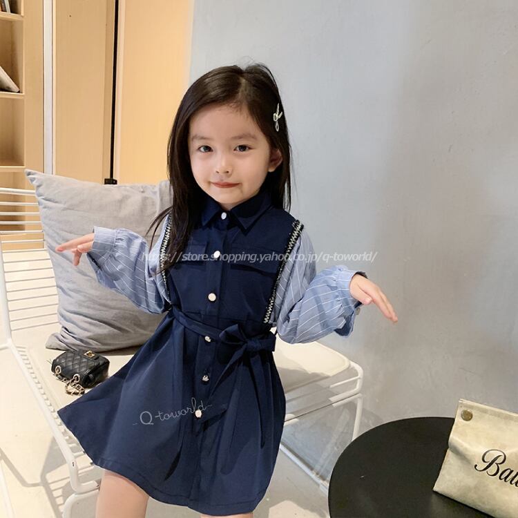 90 140 ワンピース 長袖 ヴィンテージ調 韓国版 韓国子供服 子供服 女の子 Q Toworld キュートワールド 子供服