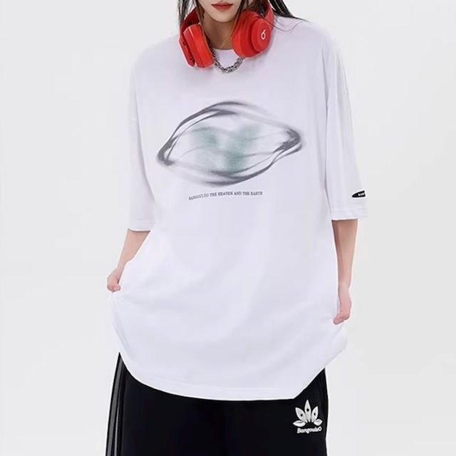 アブストラクトグラフィックルーズフィットTシャツ 2col R02098