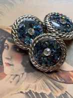 24mm Japanese ヴィンテージボタン レトロ マルチカラー×シルバー 24mm ホログラム ストーン アクセサリーパーツ