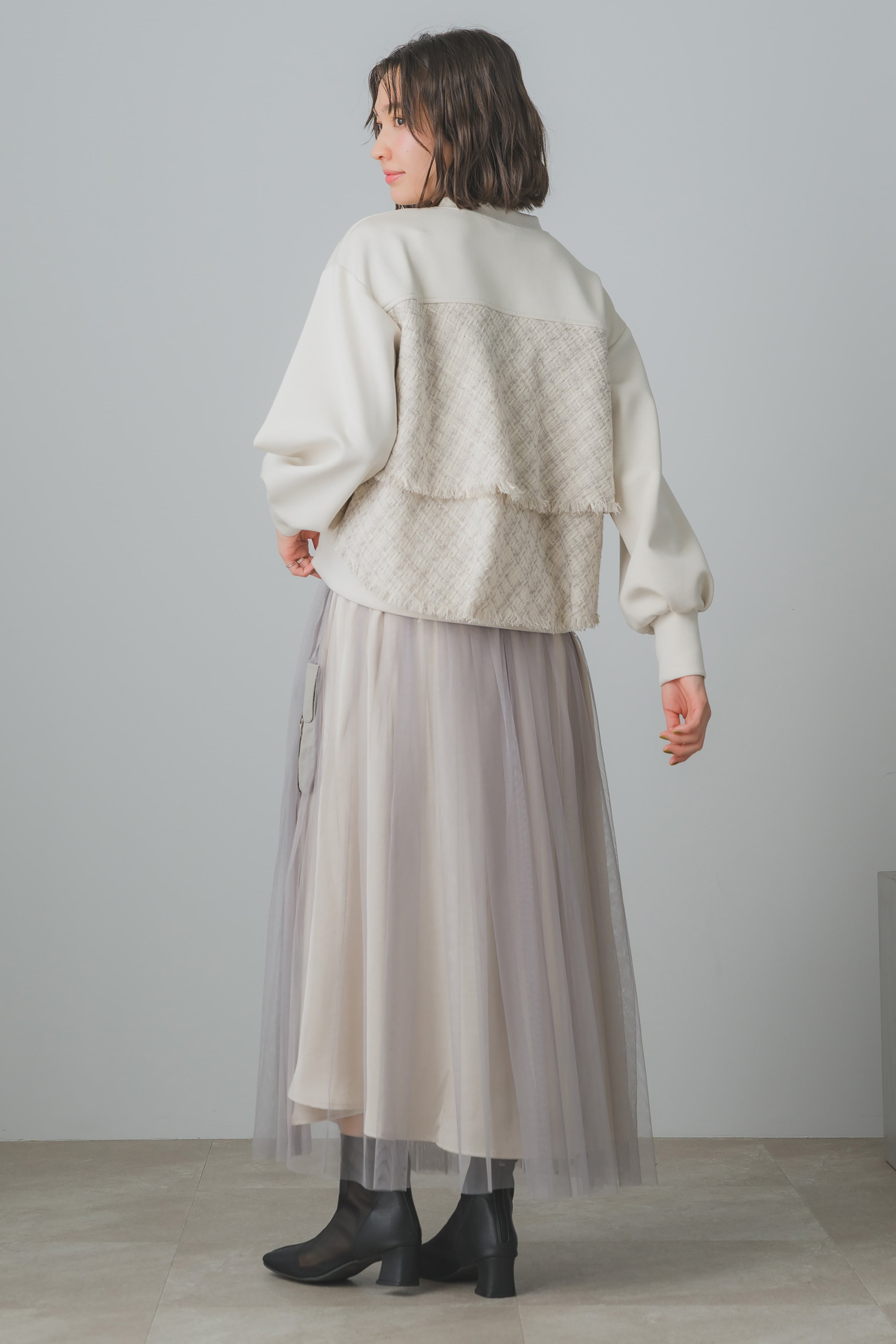 cen.ツイードバルーンジャケット（2点セット） ネップツイード裾バルーンジャケット(ジャケット・コート