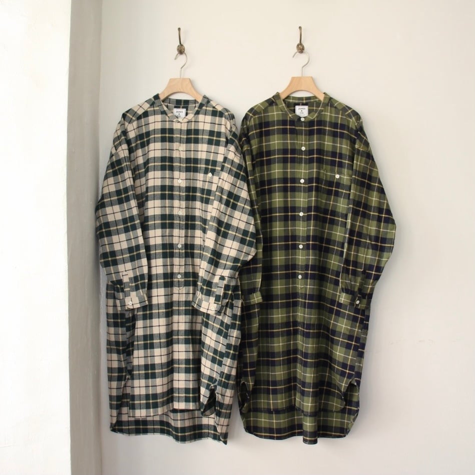 JAMES&CO. STANDARD SHIRT Band Collar Dress -Flannel Check-(バンドカラードレス -フランネル チェック-)