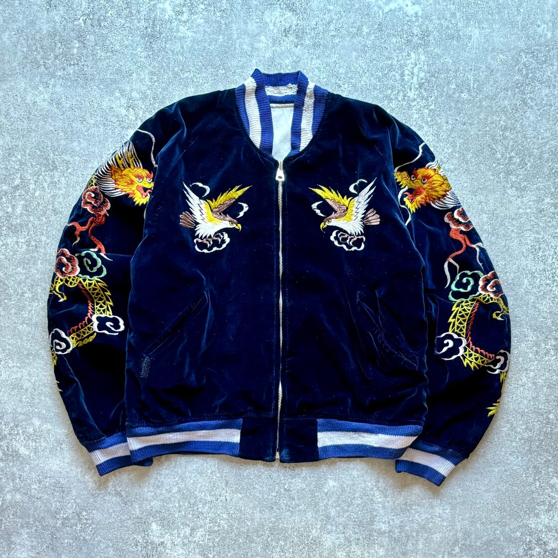 50s souvenir jacket 別珍 スカジャン 昇龍 navy white | Pay ID 