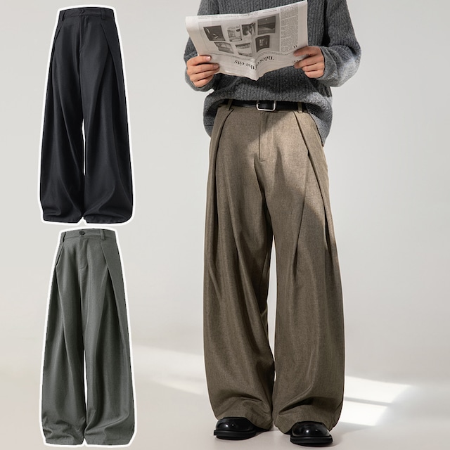 ♥レトロなプリーツに、モダンな寛ぎを！【悟シリーズ】★カジュアルパンツ★ ユニセックス 3color ズボン ボトムス
