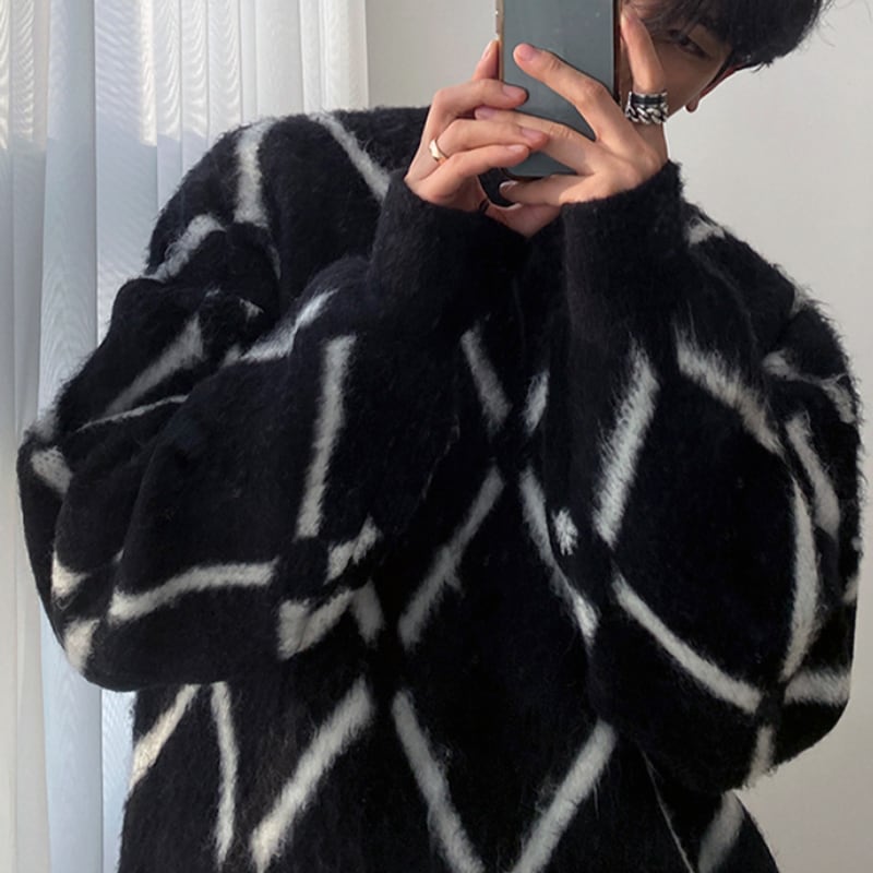 チェックライン モヘアライクニット 2カラー LB1534