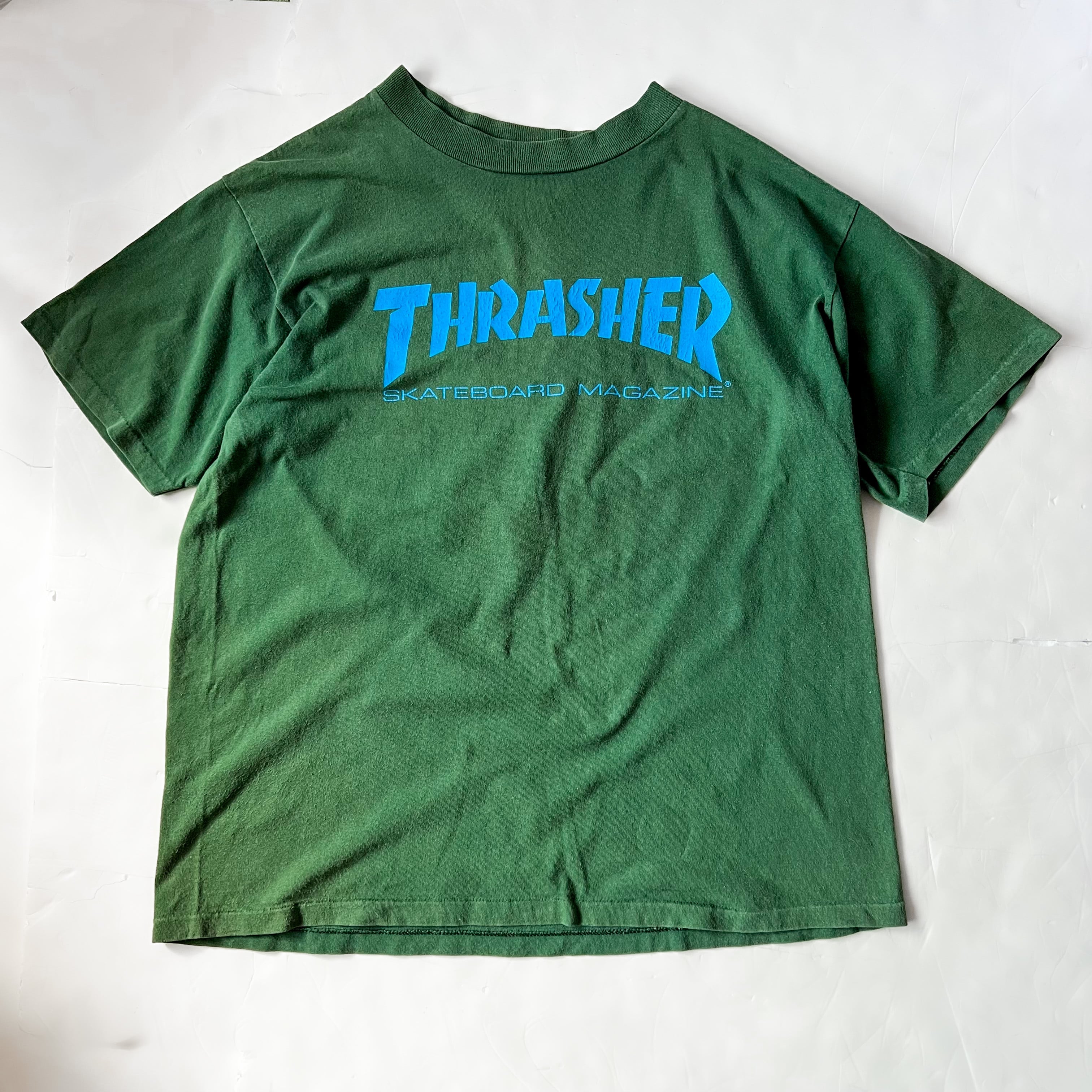 90s “THRASHER” made in usa ONITA body Tee 90年代 スラッシャー シングルステッチ グリーン tシャツ  usa製 | anti knovum（アンタイノーム）