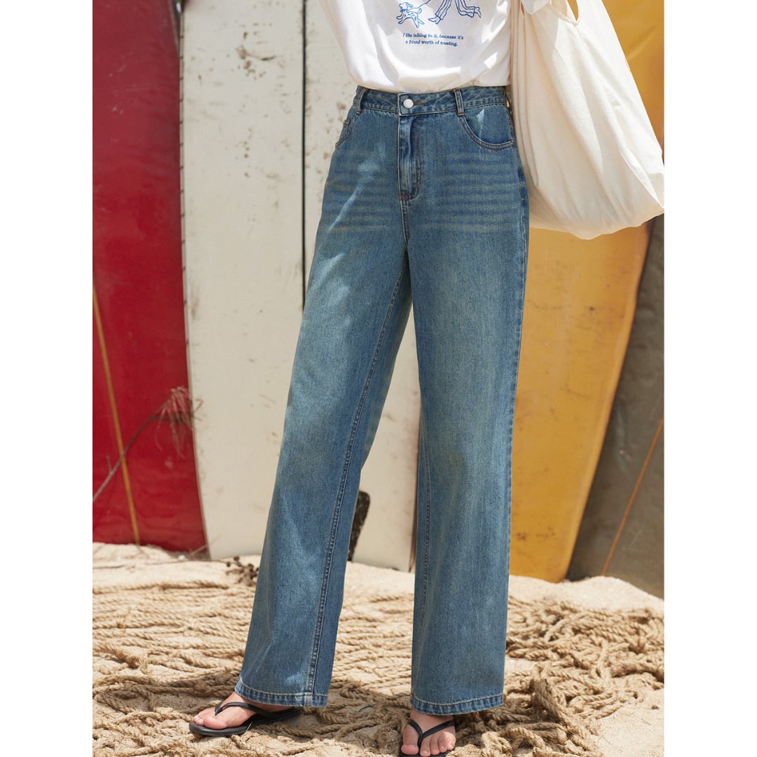 80's retro denim ccollar high waist pants