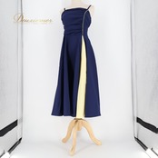 フラダンス 衣装 ALOHA STANDARDS アロハスタンダード ワンピース ドレス ネイビー系 日本製 紺 キャミソールドレス フレアスカート イエロー系 黄 華やか おしゃれ かわいい さわやか 上品 大人っぽい ハワイアン アロハ フラ ダンス レッスン 練習