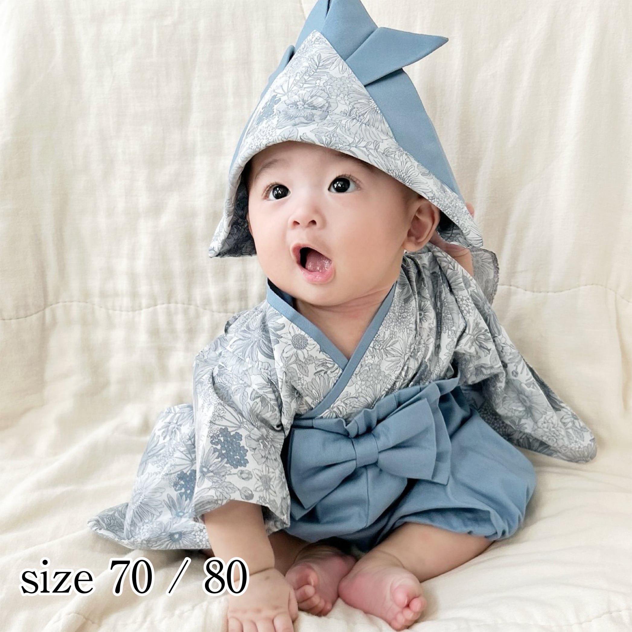 ベビー袴 専用ページ ベビー袴 グレーフラワー×くすみブルー 70/80 | KANA KANA baby&kids