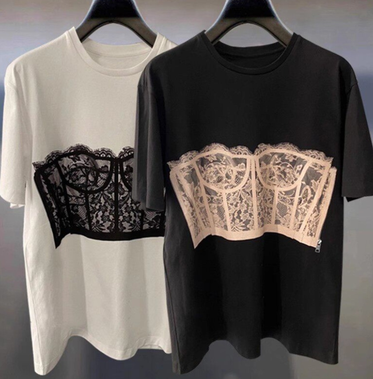 レースストラップレス半袖トップス Tシャツ