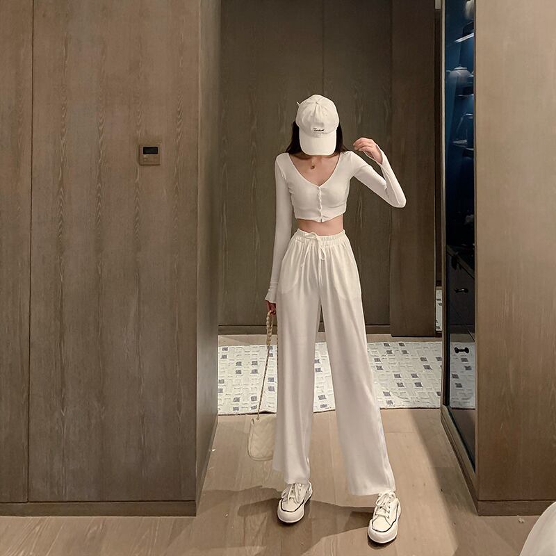 ワイドレッグスポーツカジュアルパンツレディースサマーシンハイウエストルーズストレートパンツ2020ニューホワイトパンツ ブラックストロベリース13494890772