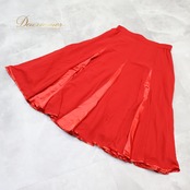 社交ダンス 衣装 Papillon パピヨン スカート レッスンウェア レッド系 無地 シンプル 練習 レッスン 赤 鮮やか 光沢 透け感 上品 かわいい ダンス衣装 イベント ステージ パーティー ダンスパーティー おしゃれ