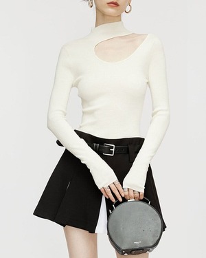 アシンメトリーカットアウトニット 3color A0852