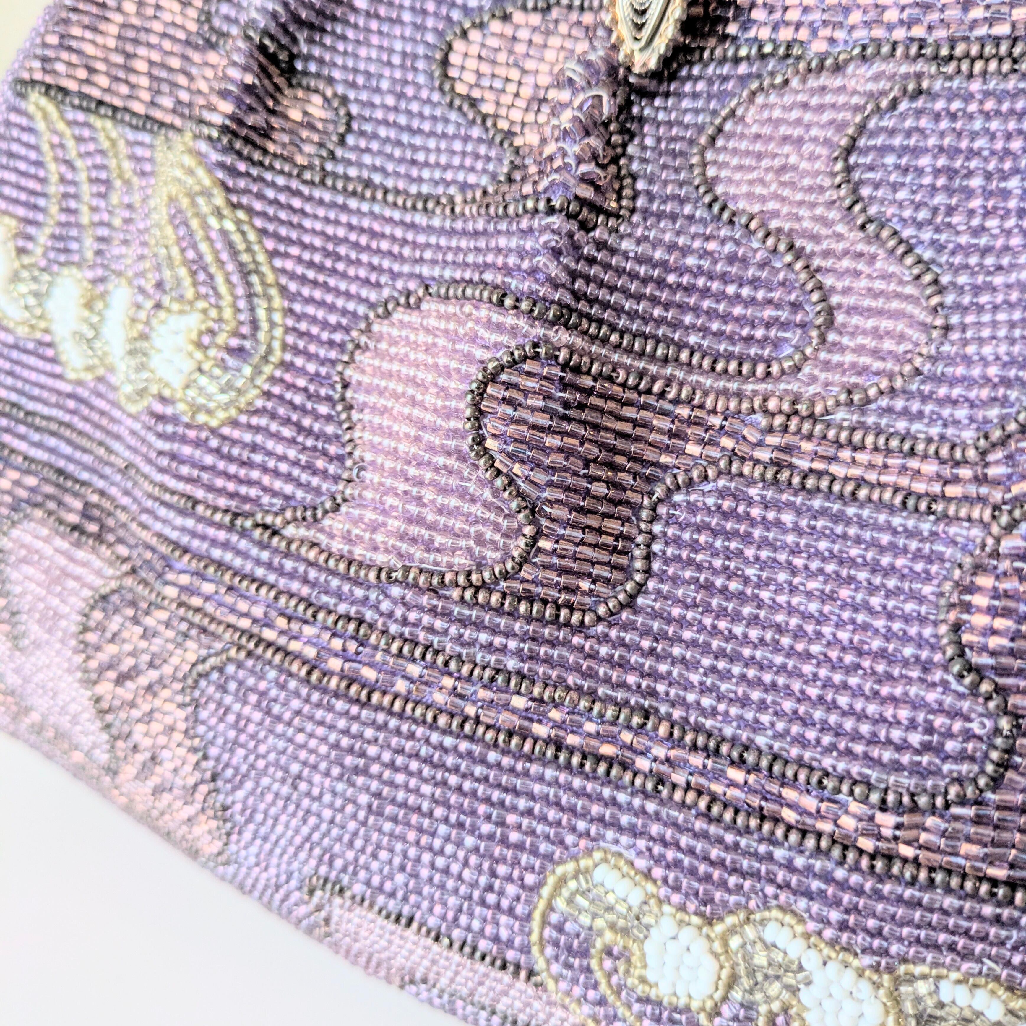 Vintage】ビーズ刺繍バッグ 藤色 流水文 パーティーバッグ クラッチ