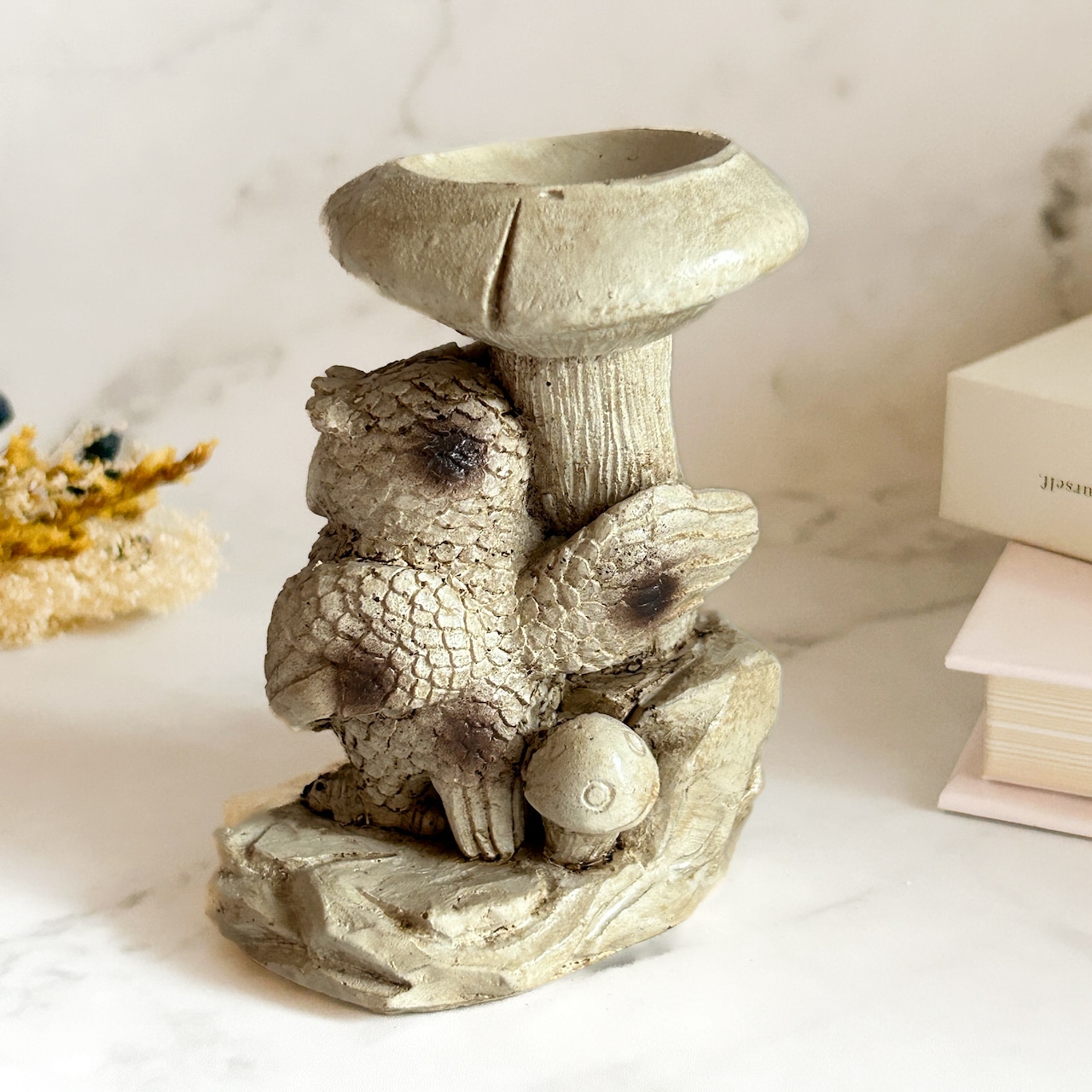 フクロウさんとキノコのアンティーク調スフィアスタンド