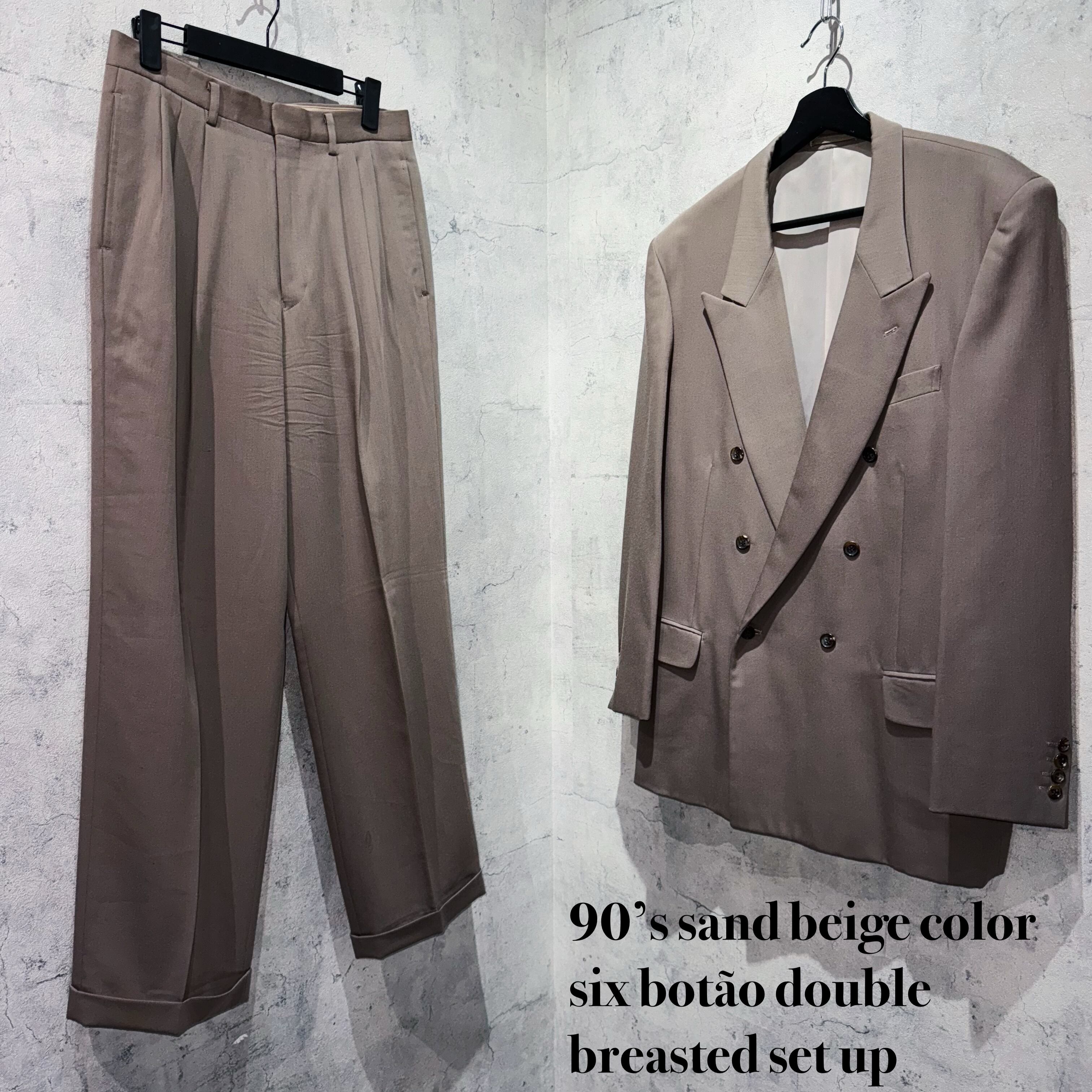 90’s sand beige color six botão double breasted set up