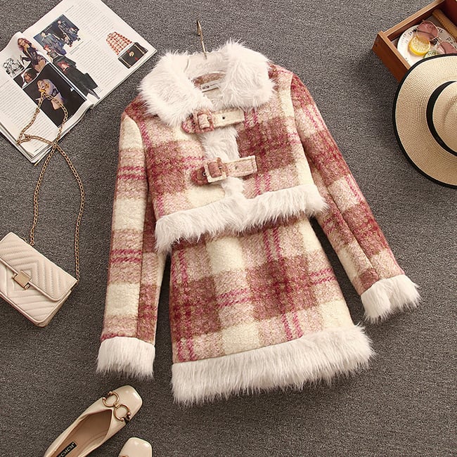 【set】ファーショートコート×スカートセット M19403