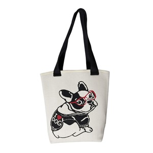 ニットトート フレンチブルドッグ アイボリー（Knit Tote  French Bulldog）