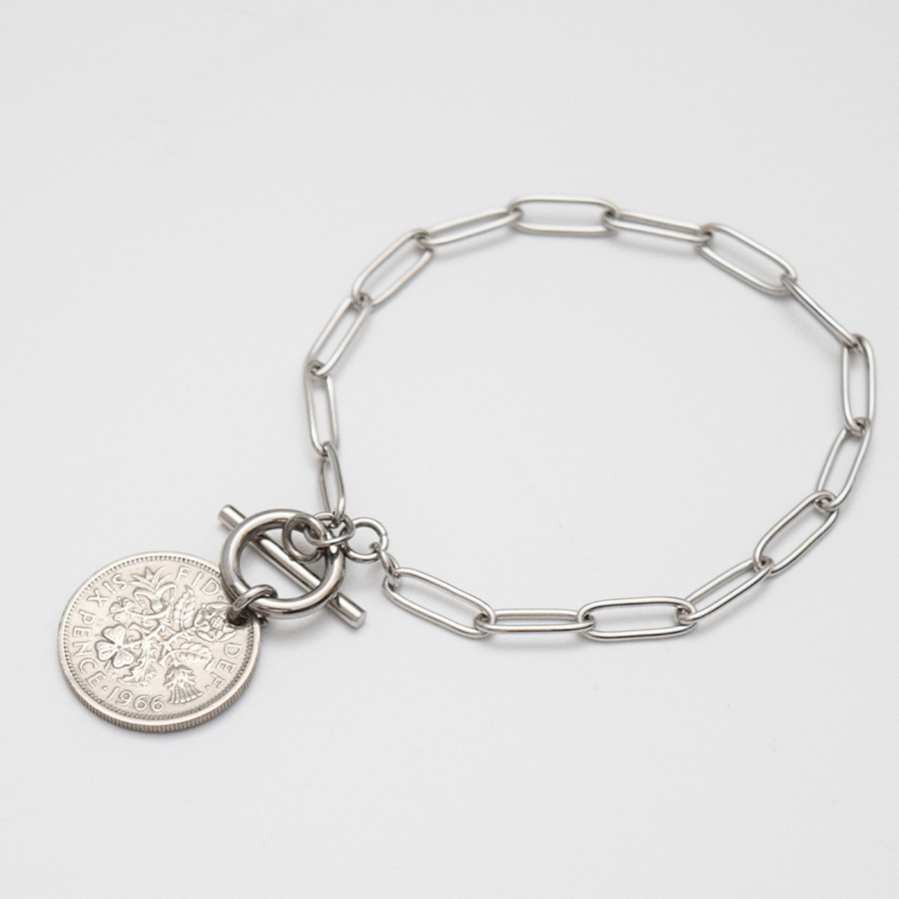 シックスペンスコインステンレスペーパーチェーントグルブレスレット
