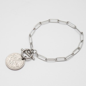 シックスペンスコインステンレスペーパーチェーントグルブレスレット