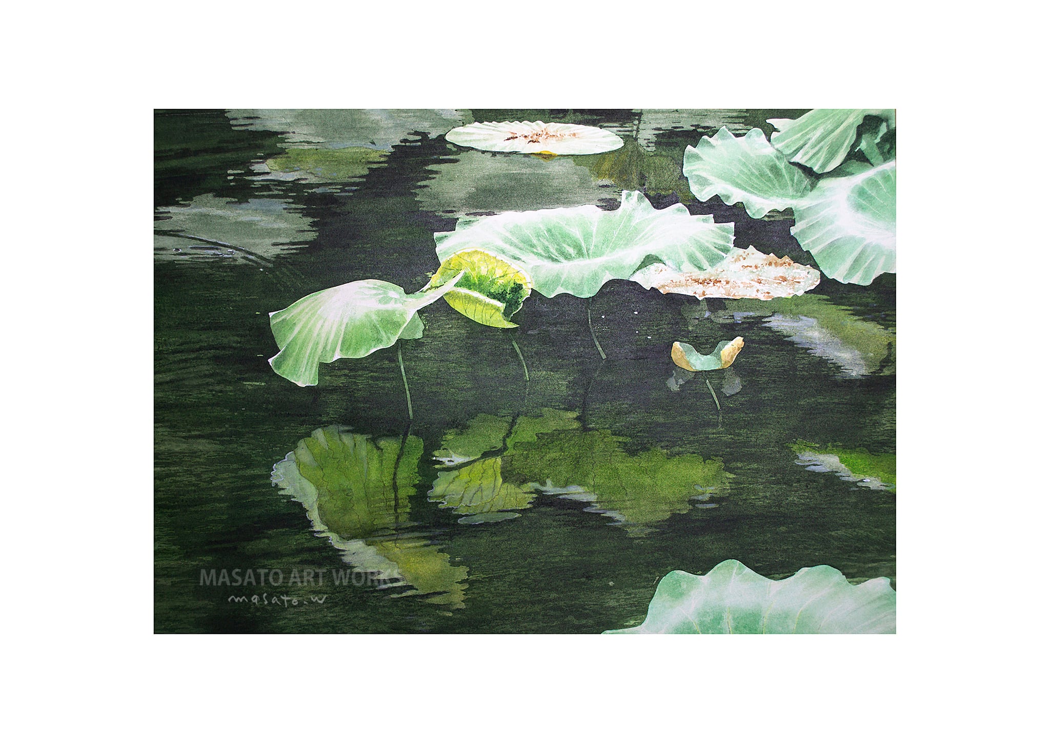 蓮の池　原画 AP51-蓮の池【高品質ジクレー】水彩画 複製画 アートプリント | M・A