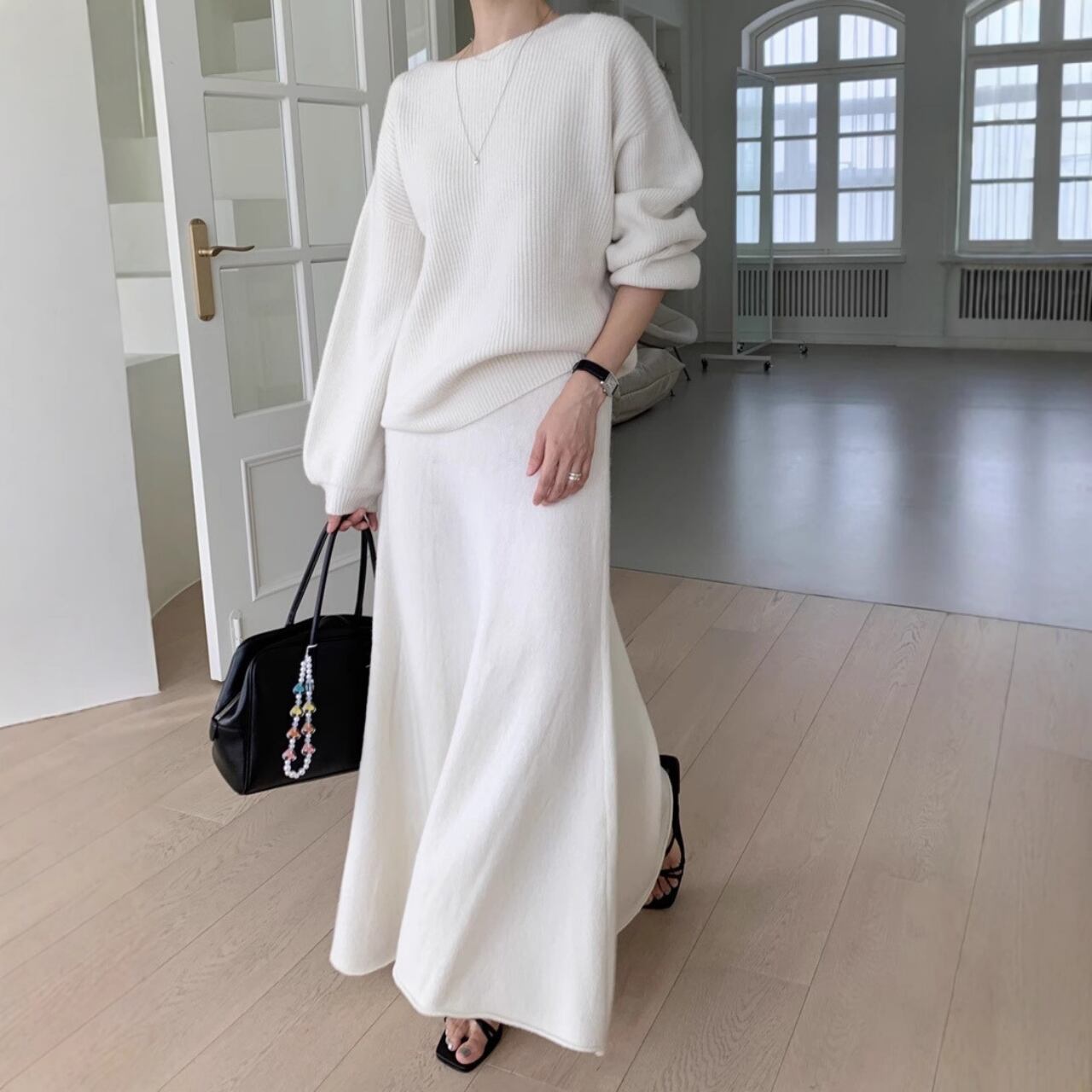 ルーズ ニット セットアップ-ホワイト