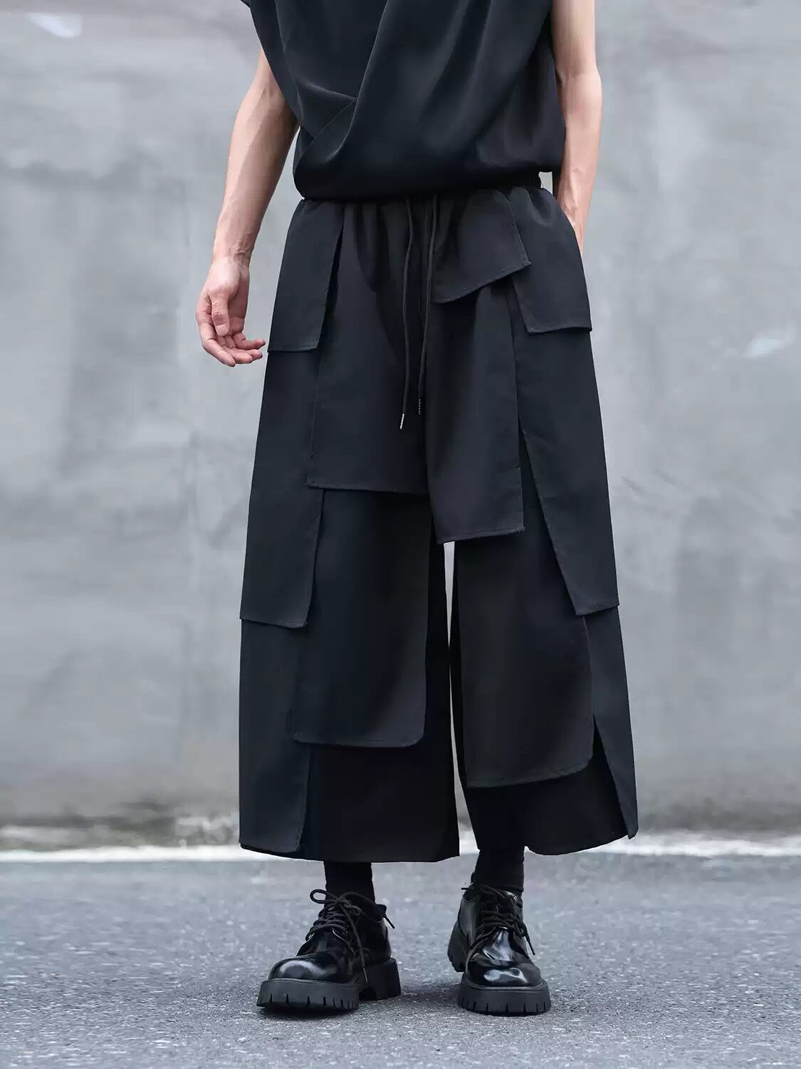 【ORV0149】Asymmetric Paneled Wide Leg Pants