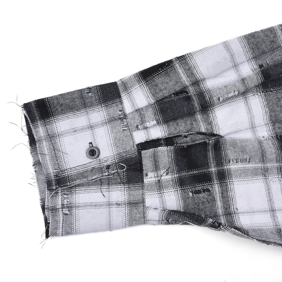 WCCF 白黒 大量 新作】DirtyダメージチェックBIGシャツ | VOLCAN&APHRODITE