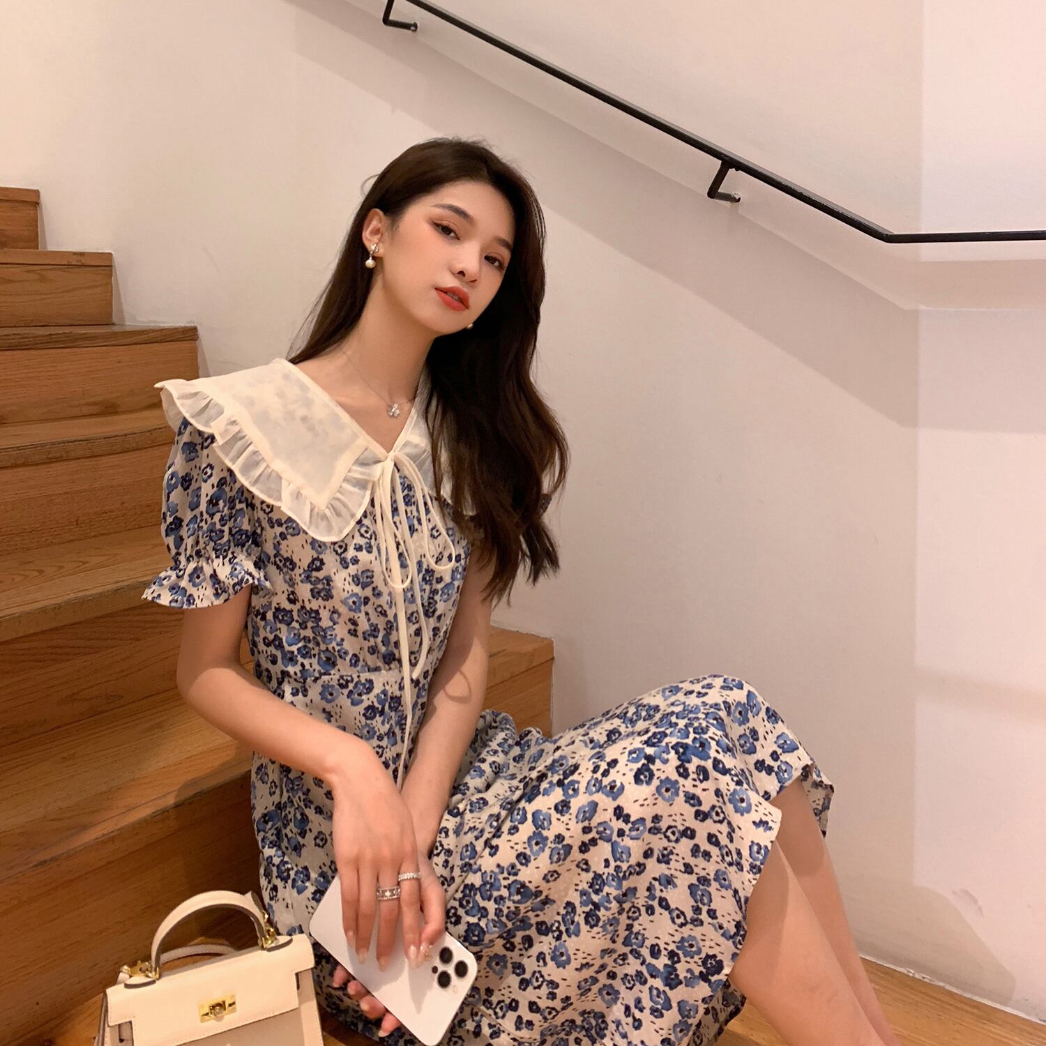 フローラルシフォンドレス サマースタイル薄手 大人ガーリー スウィート キュート カジュアル 夏物 花柄 6Du_Shop_Women93461070909