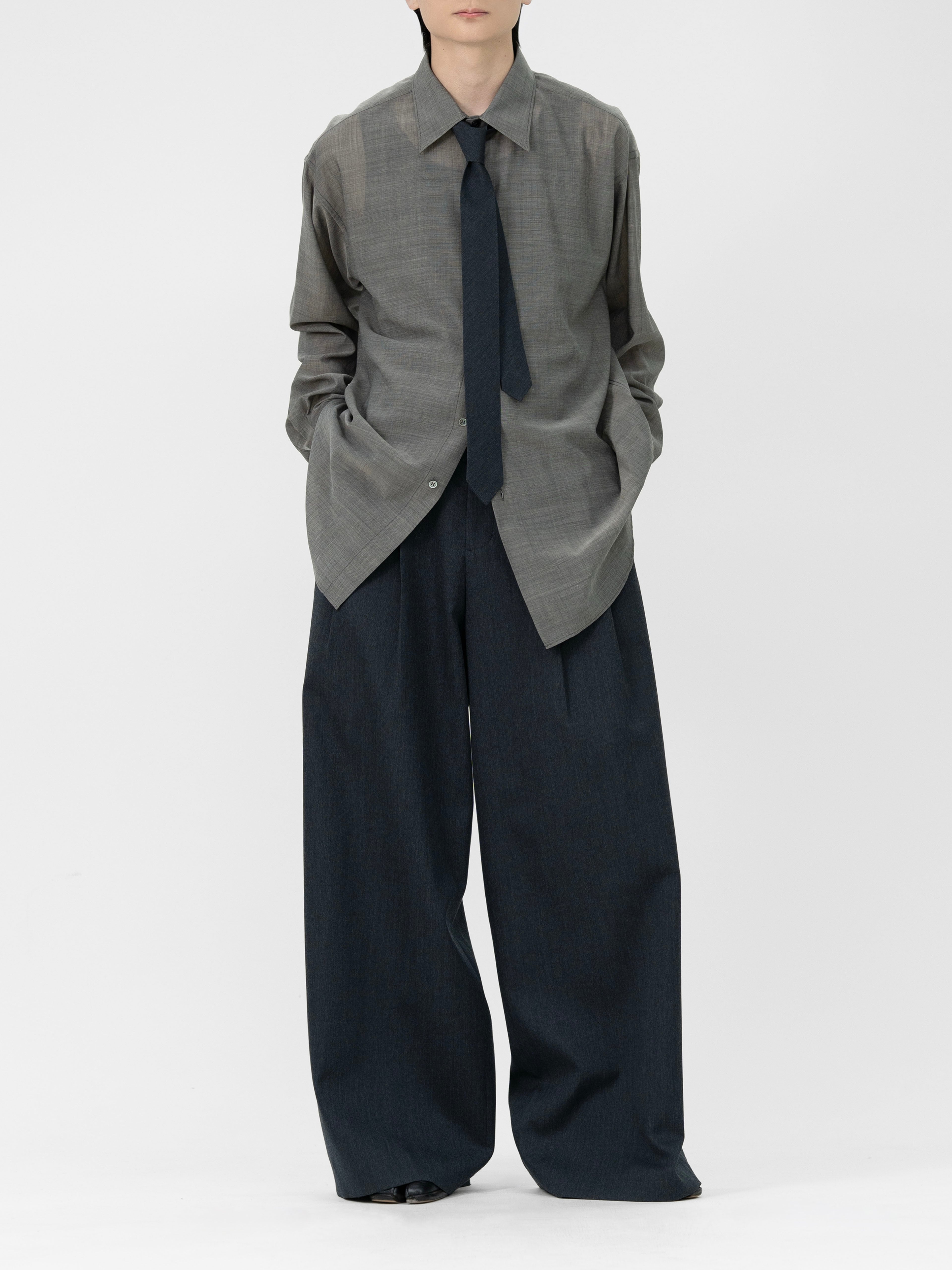 HEAVY WOOL GABARDINE OVER WIDE TUCK TROUSERS【CHARCOAL】 | lapiis