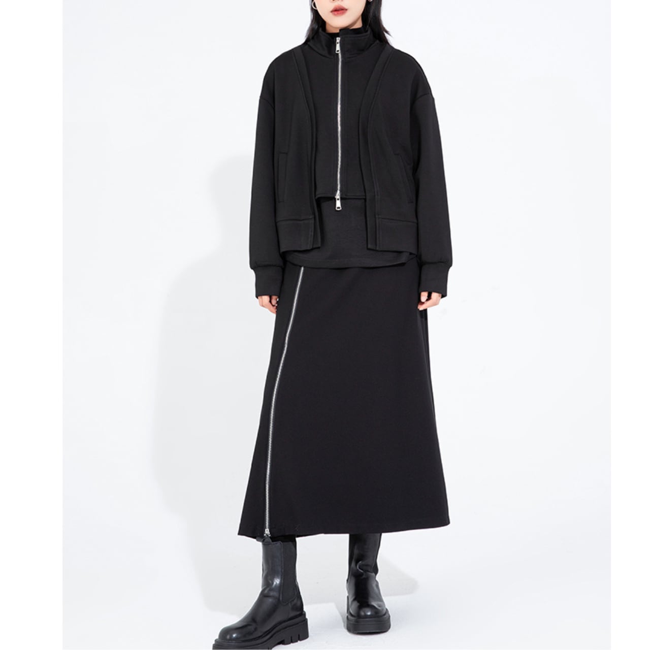 Zip-up Cropped Oversized Jacket 00267