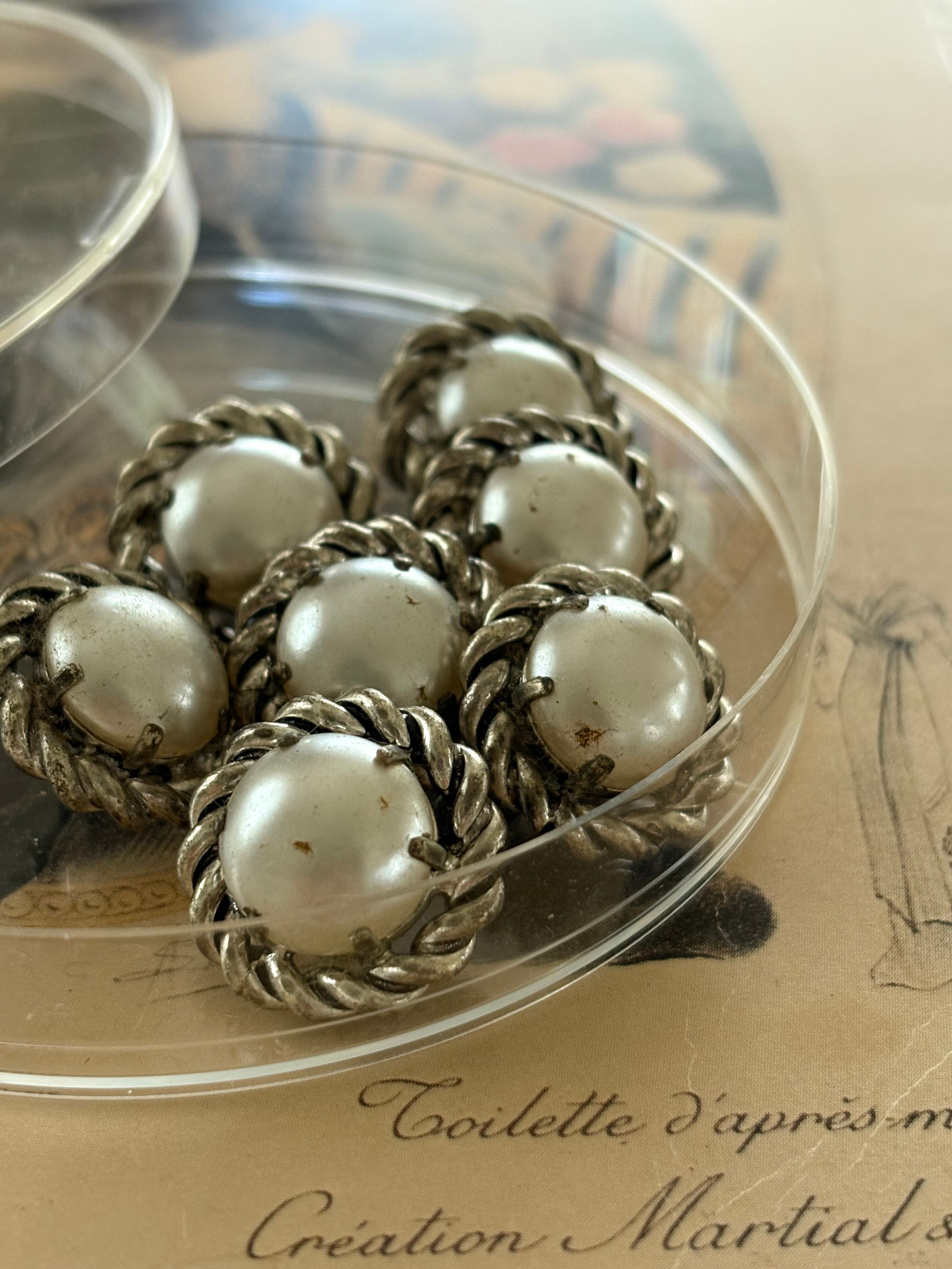 フランスアンティークボタンガラスパール シルバー メタルボタン 18mm アクセサリーパーツ デコレーション材