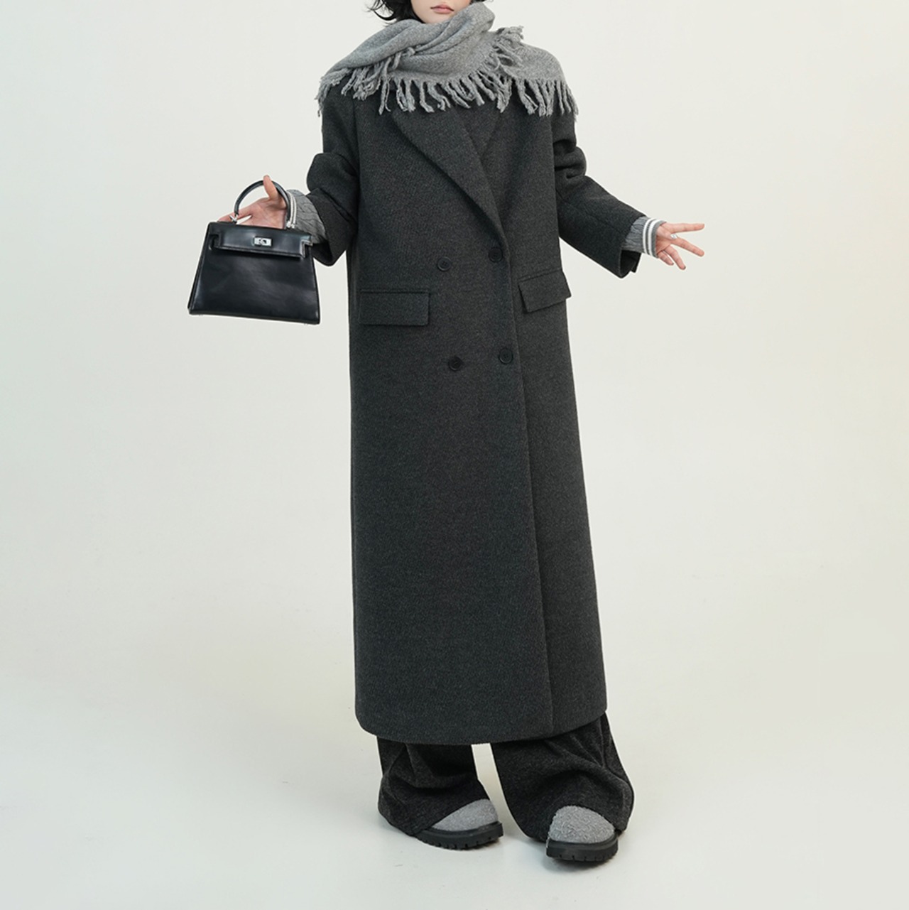 ダブルブレスト クラシカルロングコート H0044