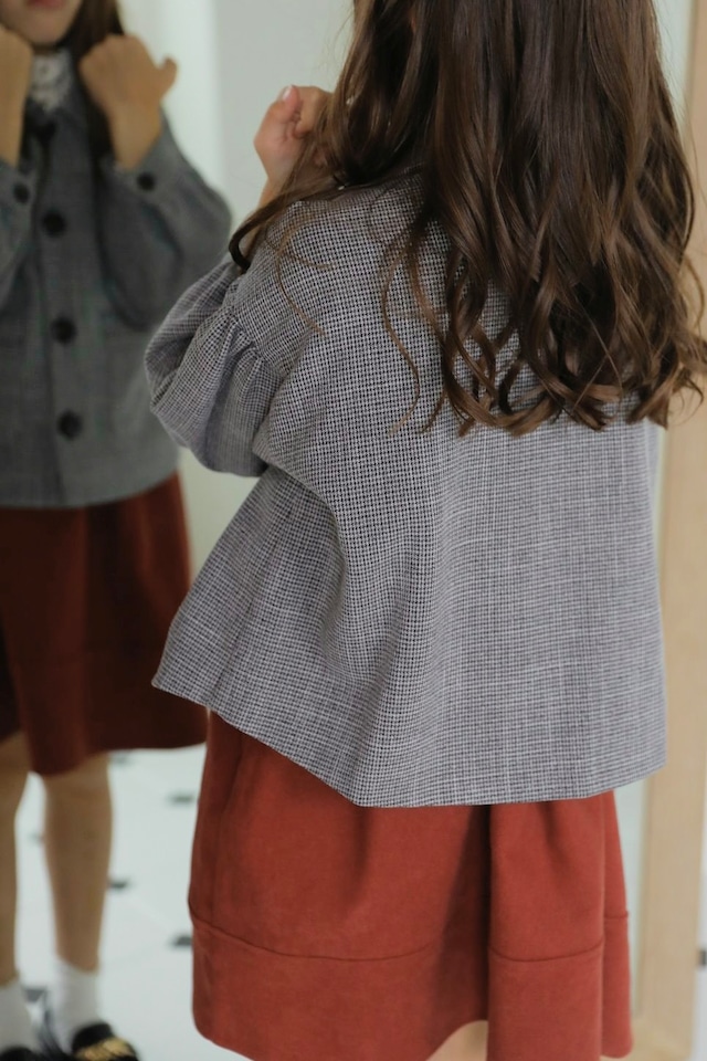 丸襟ドロップショルダージャケット<Black check>