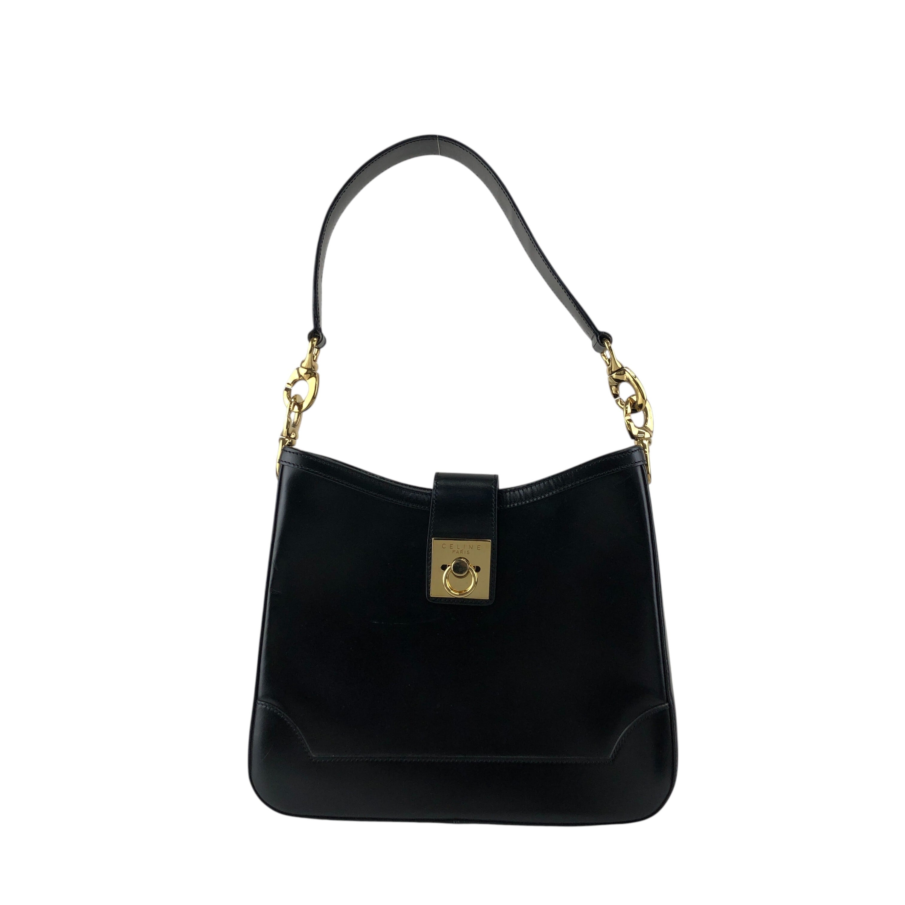 CELINE セリーヌ ショルダーバッグ ブラック ガンチーニ レザー ワン
