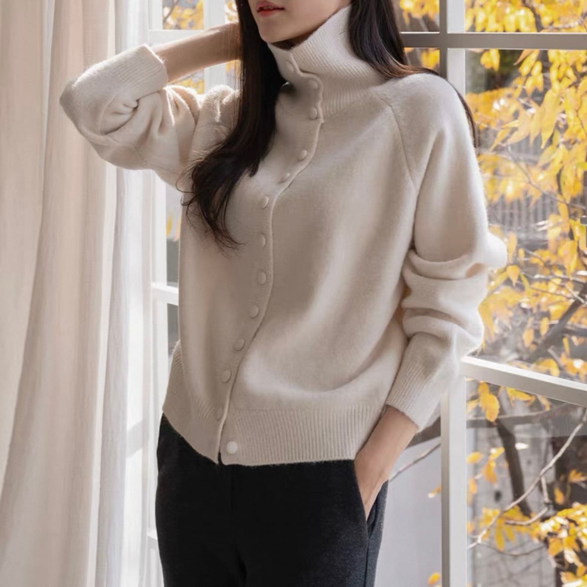 ボタンが可愛いハイネックニット ◆4col YH9591