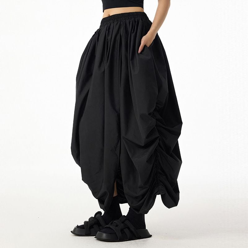 ASYMMETRIC RUCHED PUFFY MIDI SKIRT M-17210