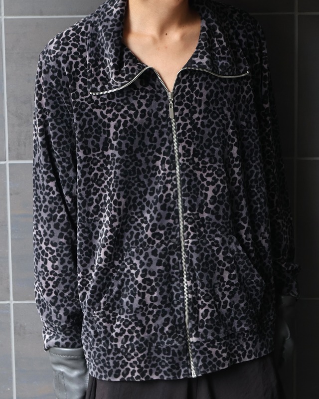 Leopard design velour zip blouson