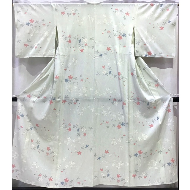 着物・絽・正絹・花・水色系地・No.200701-1046・梱包サイズ80