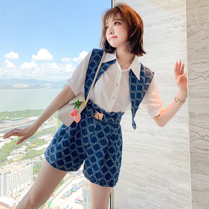 ジャカードシャツ ベルト ウェストAラインショーツ オータム 秋物 ハーネス ブルマー MIUCO47358176861