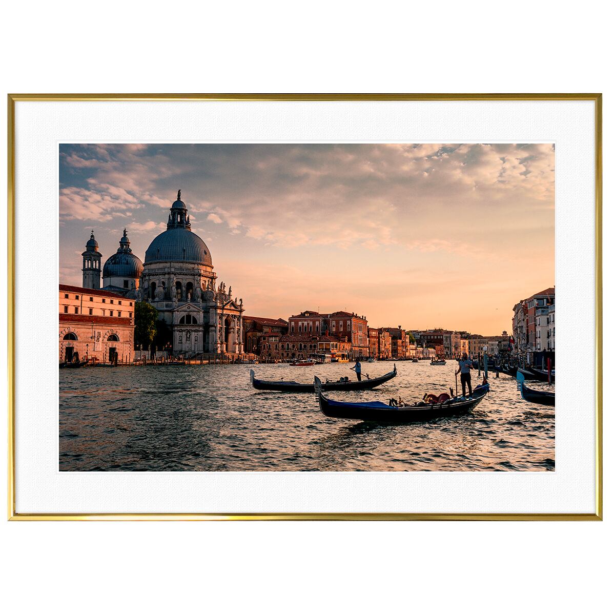 イタリア写真 ヴェネツィアの運河(ベニス・ベネチア) に沈む夕日 インテリアアートポスター額装 AS1774