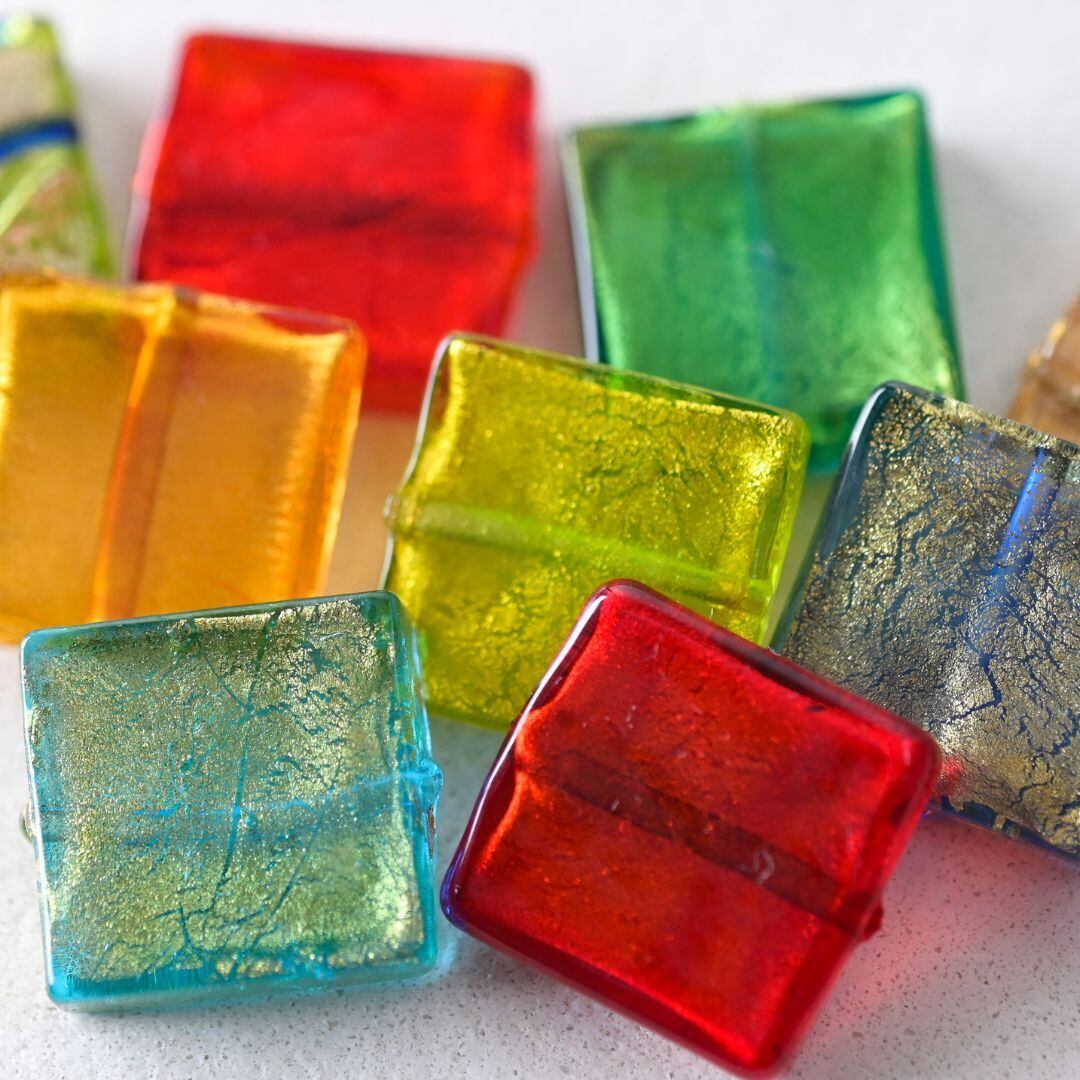 在庫処分ベネチアンガラスビーズ スクエア型 20ミリ 9個セット お得