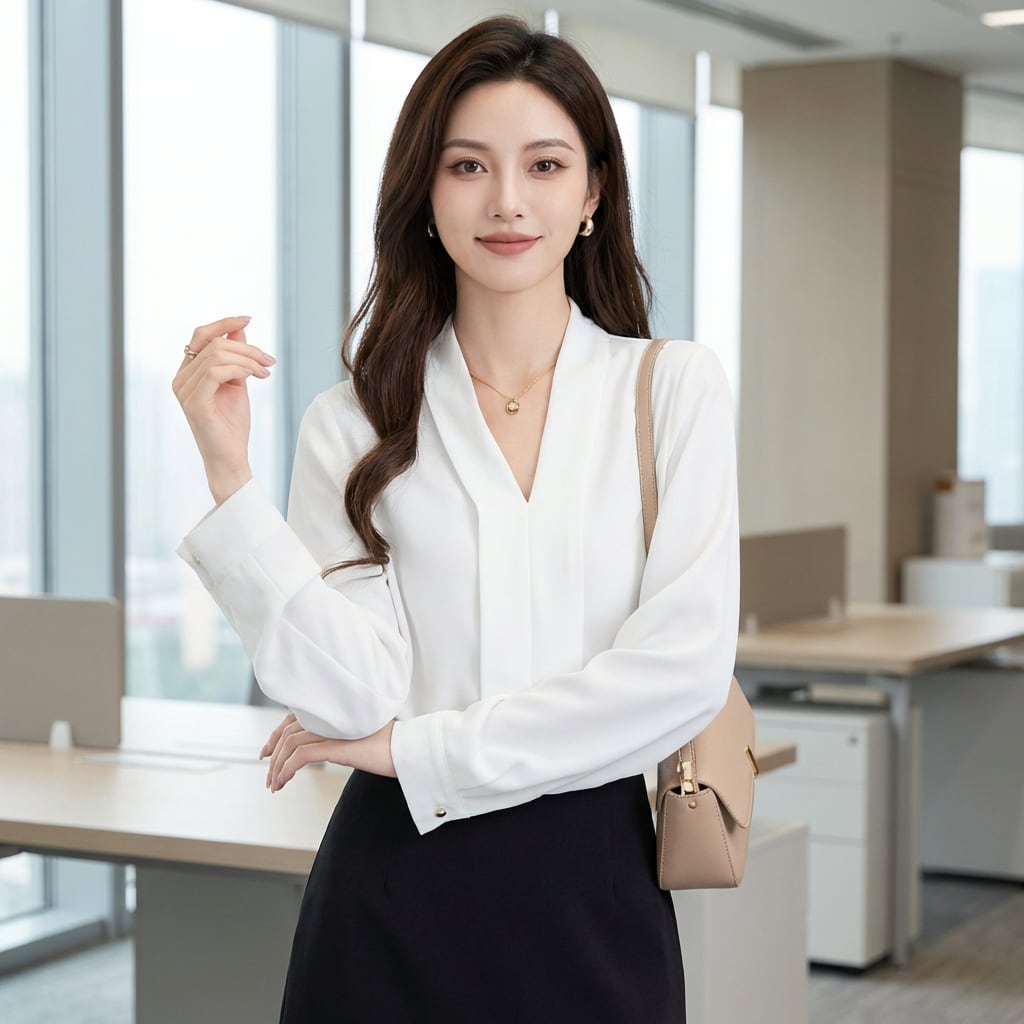 Vネックロングスリーブブラウス A1085