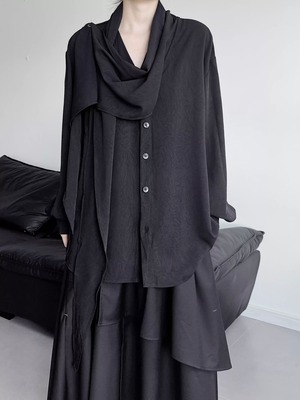 Scarf collar jacquard shirt [T2505]