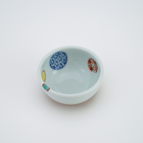 染錦地紋丸紋豆鉢