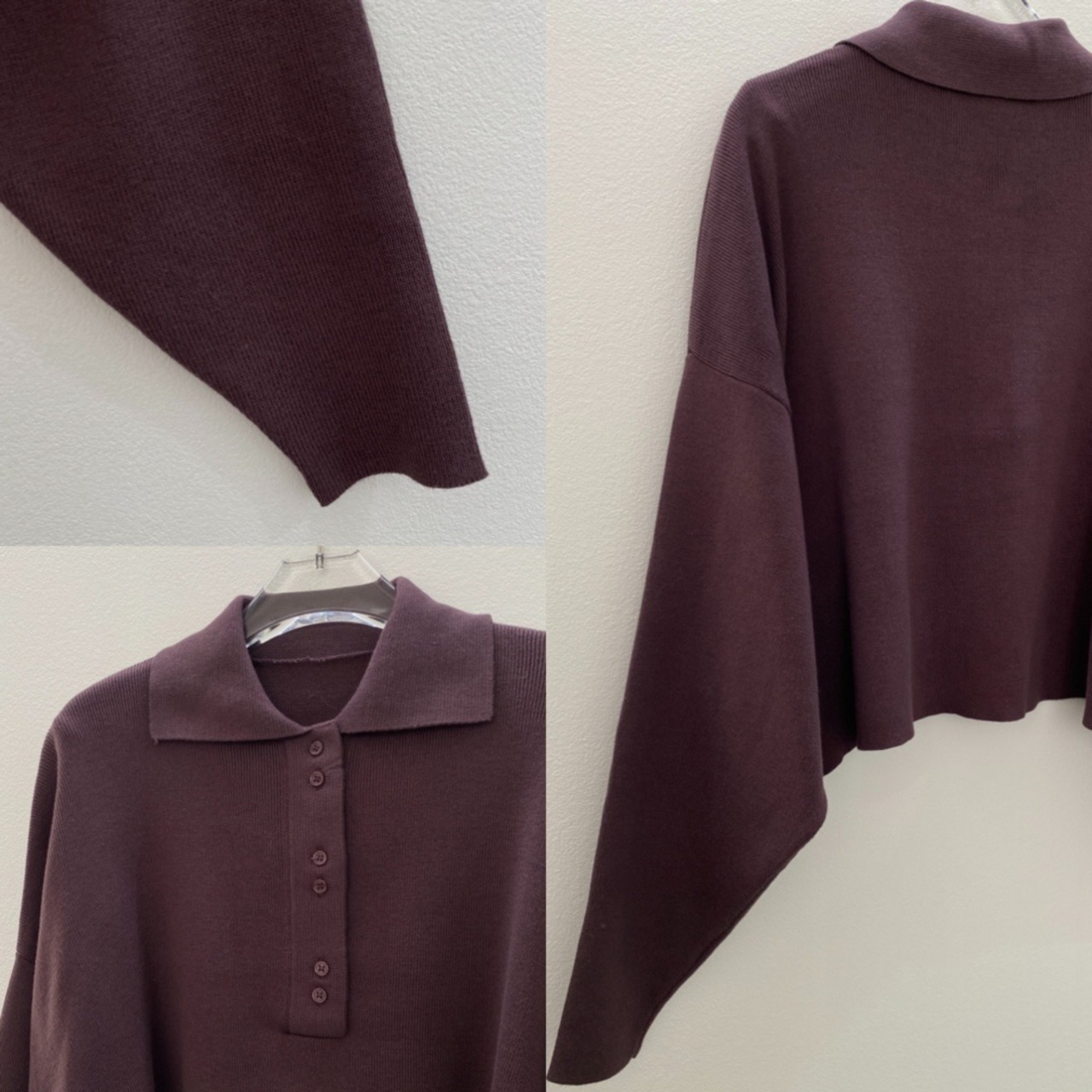 オーバーショートポロknit/マロン